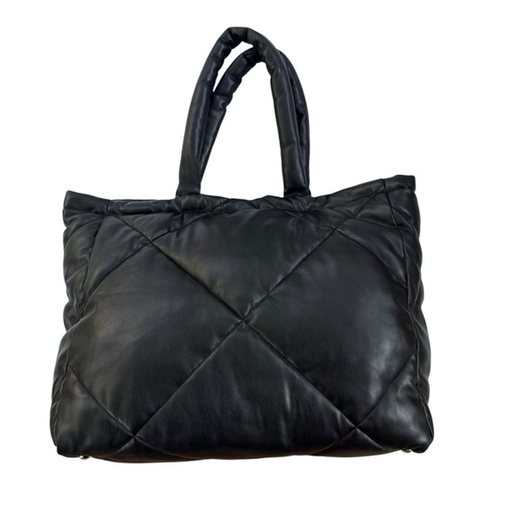 RINO & PELLE Puffer Faux Leather Quilted Shopper Tote Bag Black - Picture 8 of 14